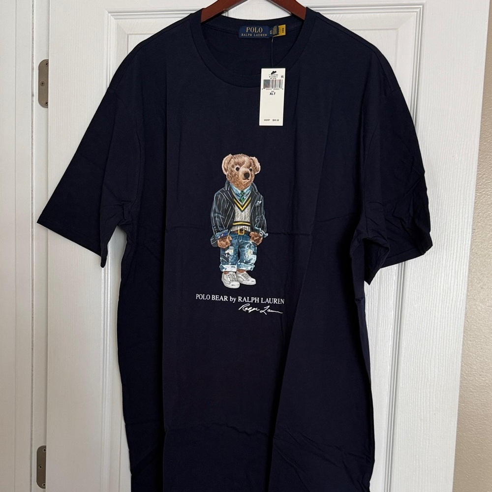 Ralph Lauren Navy Cotton Polo Bear Graphic Tee